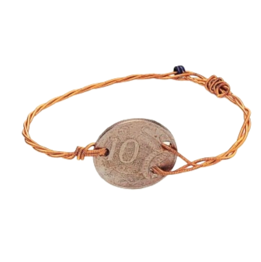 Ancient Coin Strung On Twisted Copper Wires